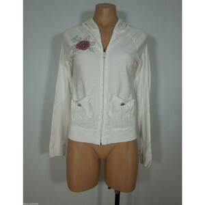 UO/70 (size M) Floral Embroidered White Zip-Up Top Long Sleeves Juniors